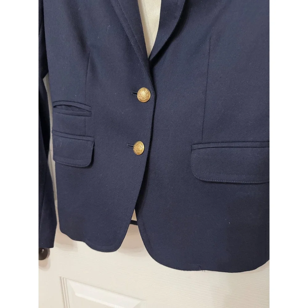 J.Crew Schoolboy Blazer Navy Blue Wool Blend Gold Crest Button‎ Jacket 0 RN77388 - Picture 3 of 7